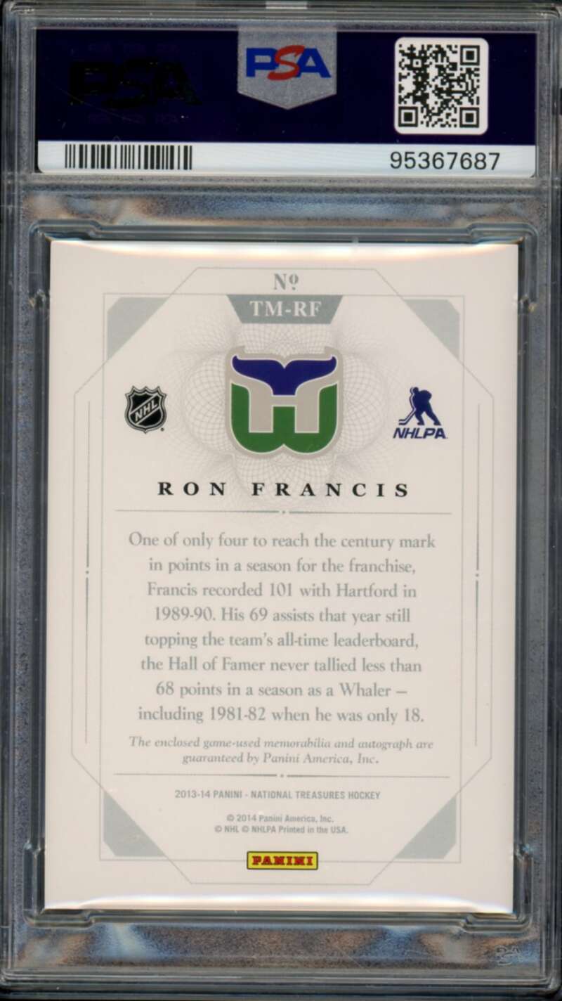 Ron Francis Card 2013 National Treasures Triple Mem Auto (pop 2) #TM-RF PSA 9 Image 2