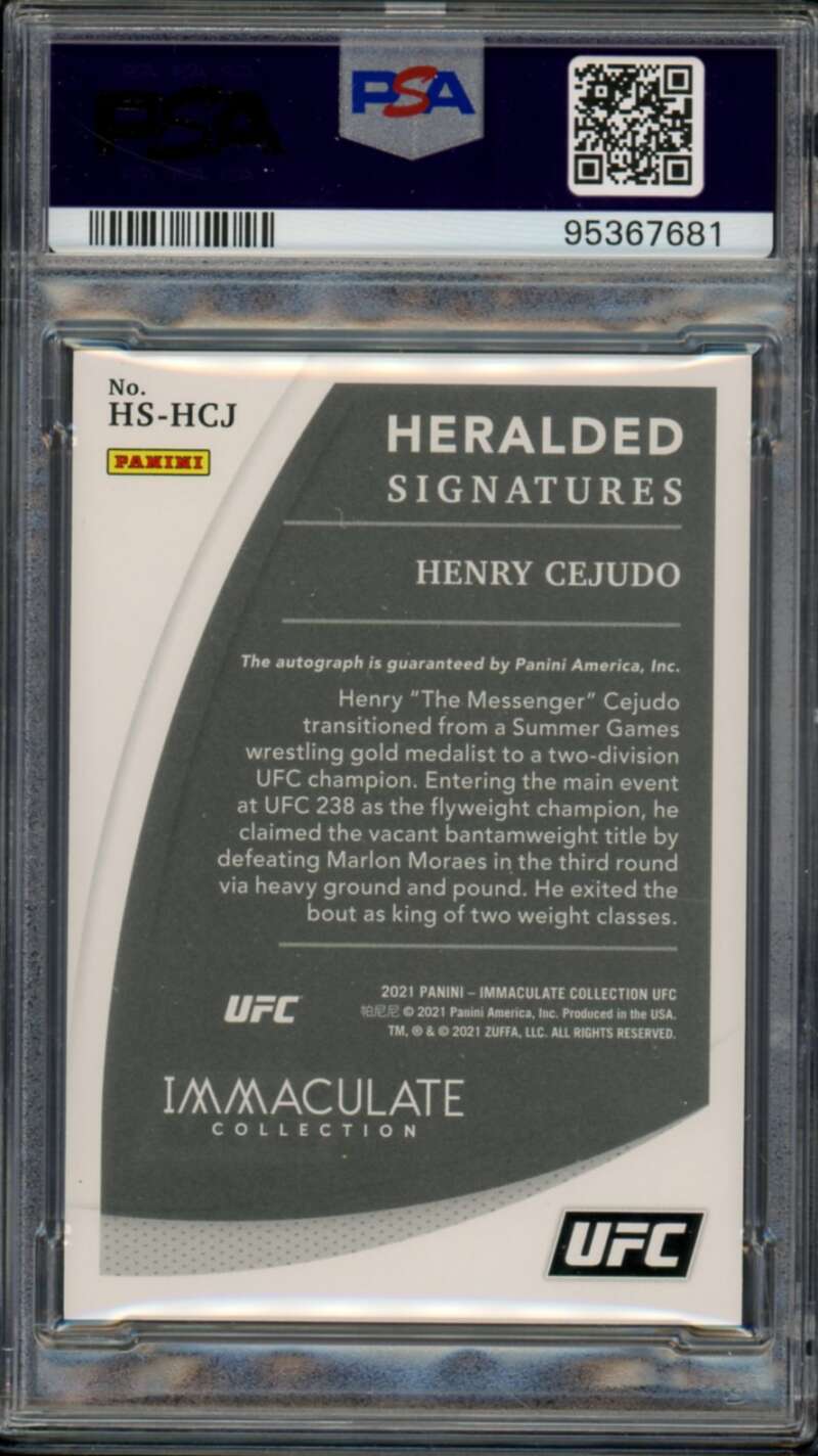 Henry Cejudo Card 2021 Immaculate UFC Heralded Signatures (pop 3) #HCJ PSA 9 Image 2