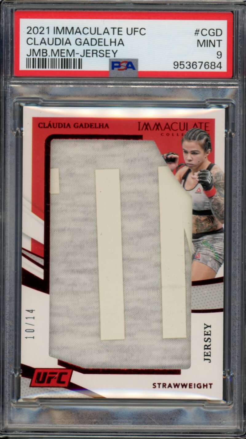 Claudia Gadelha Card 2021 Immaculate UFC Jumbo Mem Jersey (#d 10/14) #CGD PSA 9 Image 1