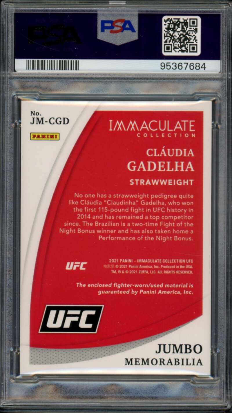 Claudia Gadelha Card 2021 Immaculate UFC Jumbo Mem Jersey (#d 10/14) #CGD PSA 9 Image 2