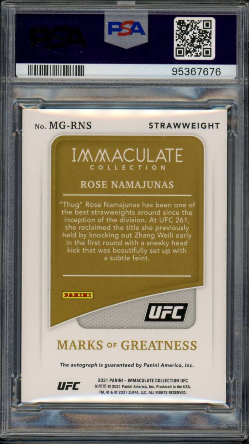 Rose Namajunas 2021 Immaculate UFC Marks Of Greatness Auto (pop 3) #RNS PSA 9 Image 2