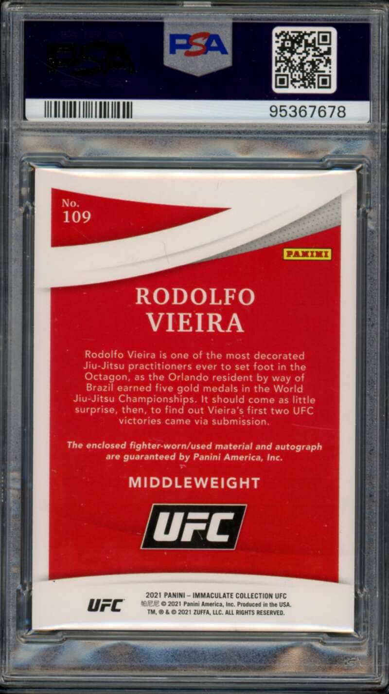 Rodolfo Vieira Rookie 2021 Immaculate UFC Mem Autograph Acetate (2/8) #109 PSA 9 Image 2