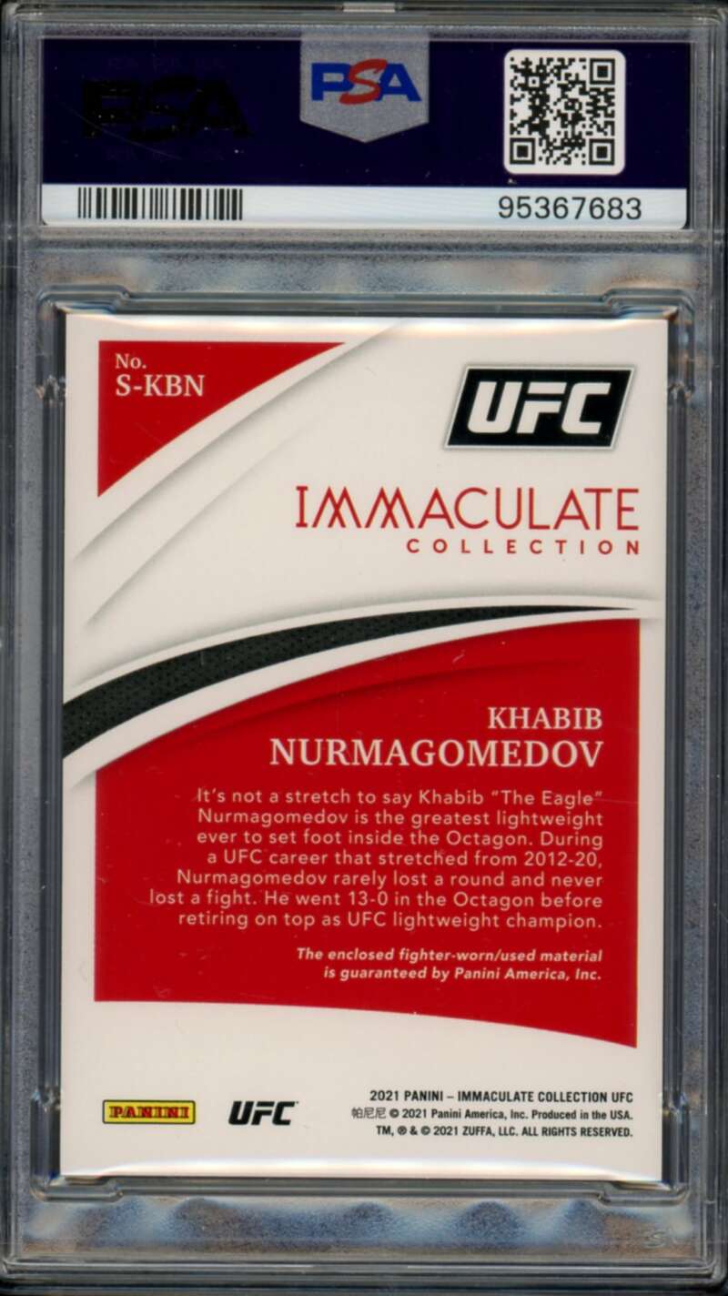 Khabib Nurmagomedov 2021 Immaculate UFC Swatches (pop 2) #KBN PSA 9 Image 2