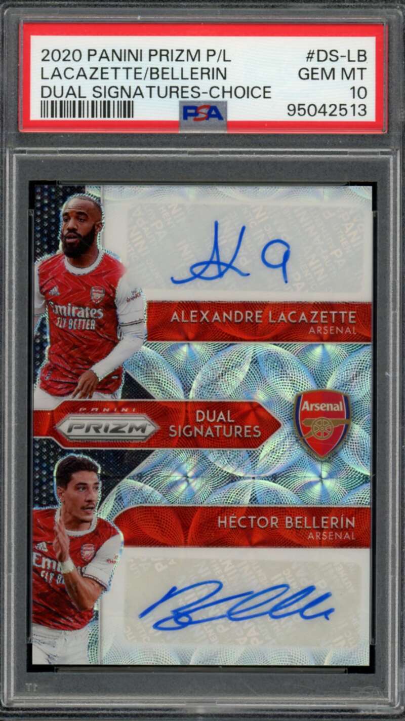 Lacazette/Bellerin 2020 Panini Prizm Dual Signatures Choice (pop 1) #DSLB PSA 10 Image 1