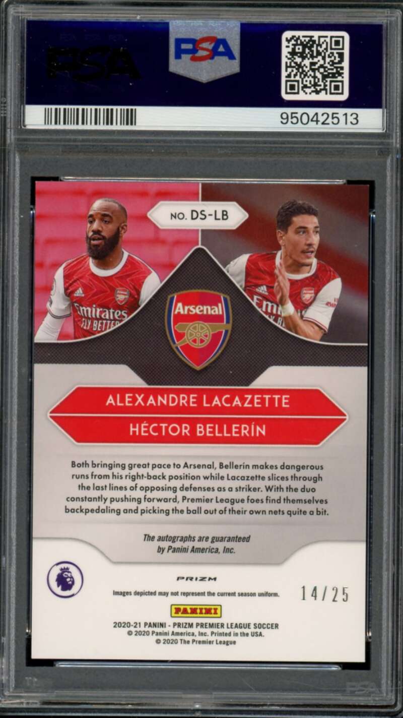 Lacazette/Bellerin 2020 Panini Prizm Dual Signatures Choice (pop 1) #DSLB PSA 10 Image 2