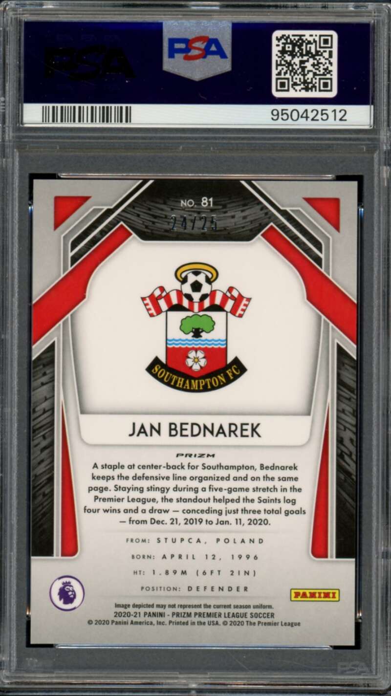 Jan Bednarek Card 2020-21 Panini Prizm Orange Prizm (Serial #d 24/25) #81 PSA 10 Image 2