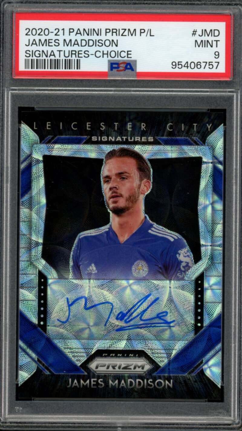 James Maddison Card 2020-21 Panini Prizm Signatures-Choice (pop 2) #JMD PSA 9 Image 1