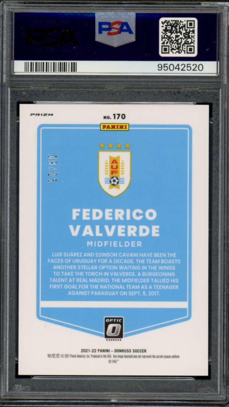 Federico Valverde Card 2021-22 Donruss Black Velocity #170 (9/25) (pop 4) PSA 10 Image 2