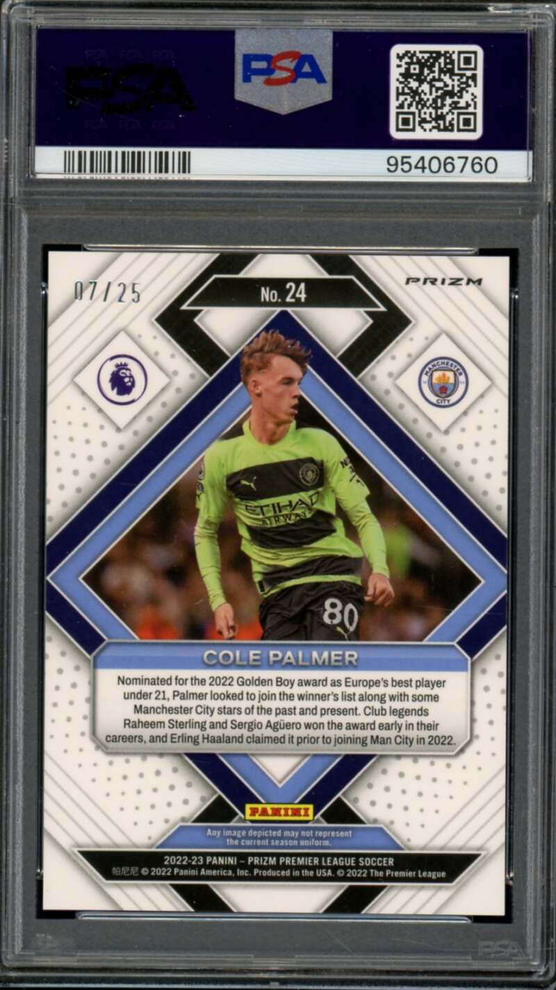 Cole Palmer 2022 Prizm Emergent Orange Prizm (Serial #d 7/25) (pop 1) #24 PSA 9 Image 2