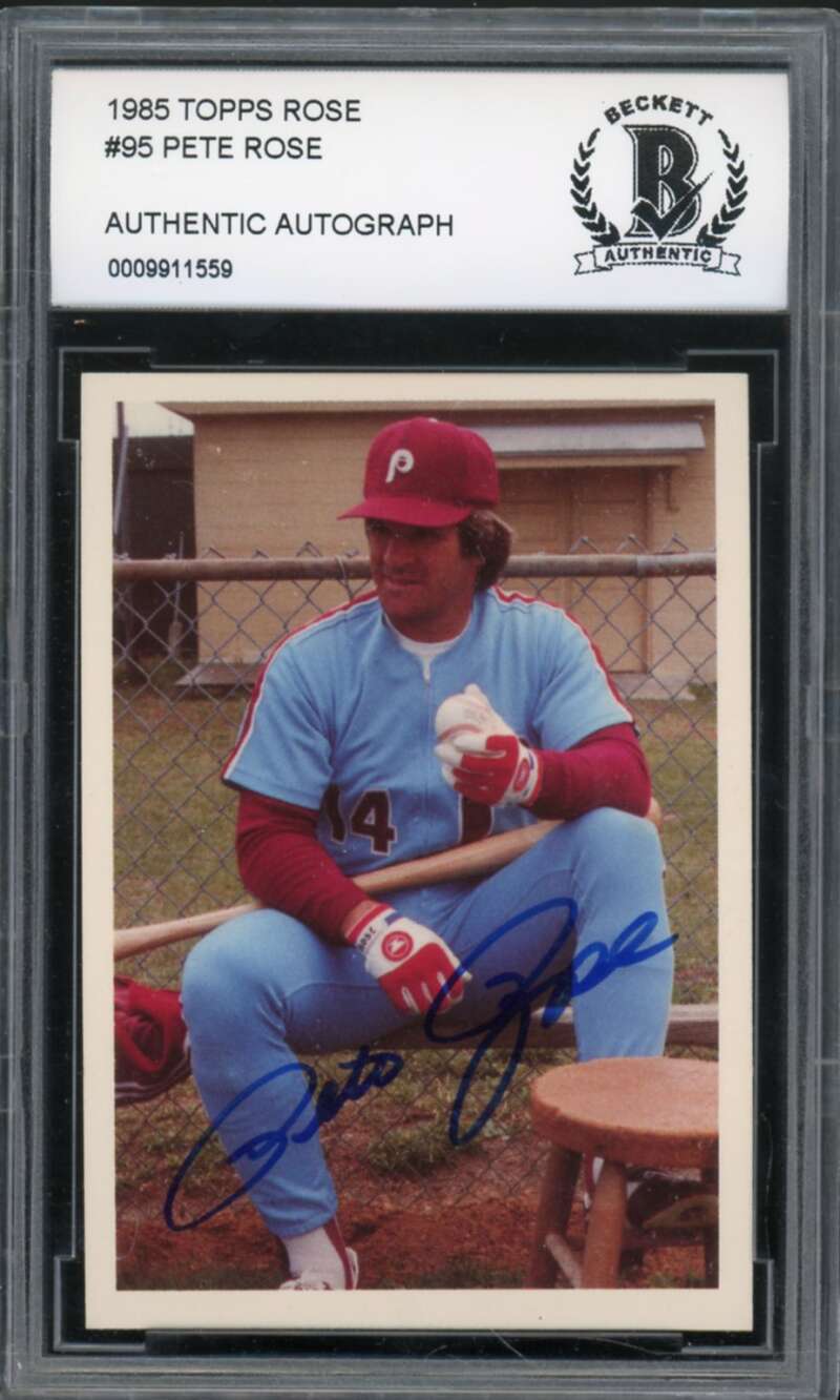 1985 Topps Rose #95 Pete Rose Authentic Autograph BGS Authentic Auto Image 1