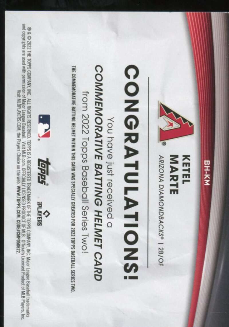 Ketel Marte Card 2022 Topps Commemorative Batting Helmet Relics #BHKM  Image 2