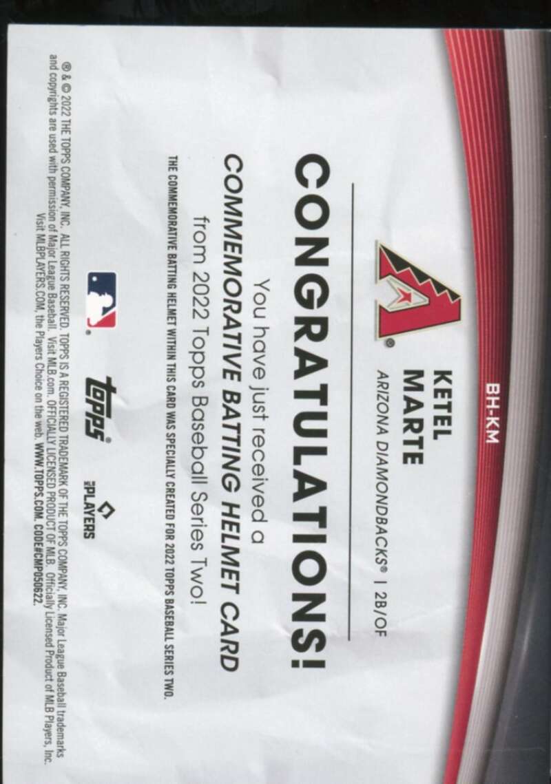 Ketel Marte Card 2022 Topps Commemorative Batting Helmet Relics #BHKM  Image 2