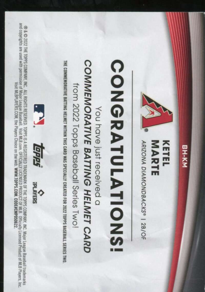 Ketel Marte Card 2022 Topps Commemorative Batting Helmet Relics #BHKM  Image 2