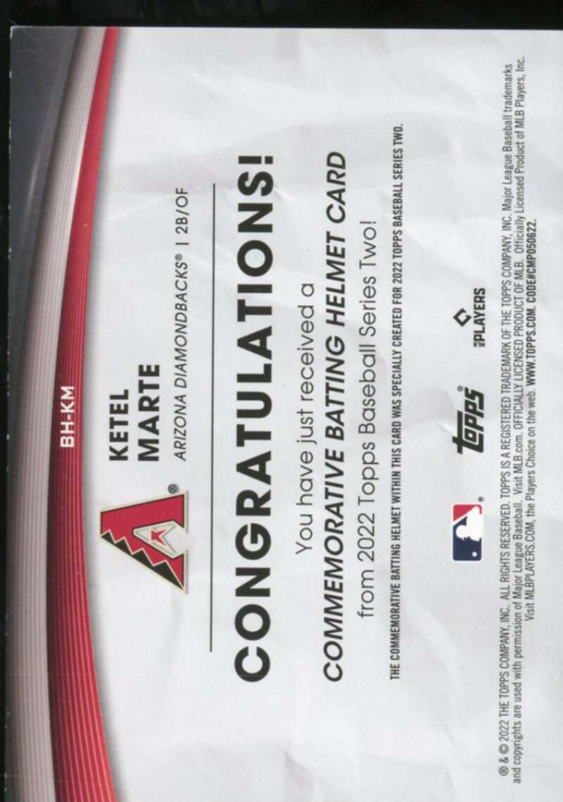 Ketel Marte Card 2022 Topps Commemorative Batting Helmet Relics #BHKM  Image 2