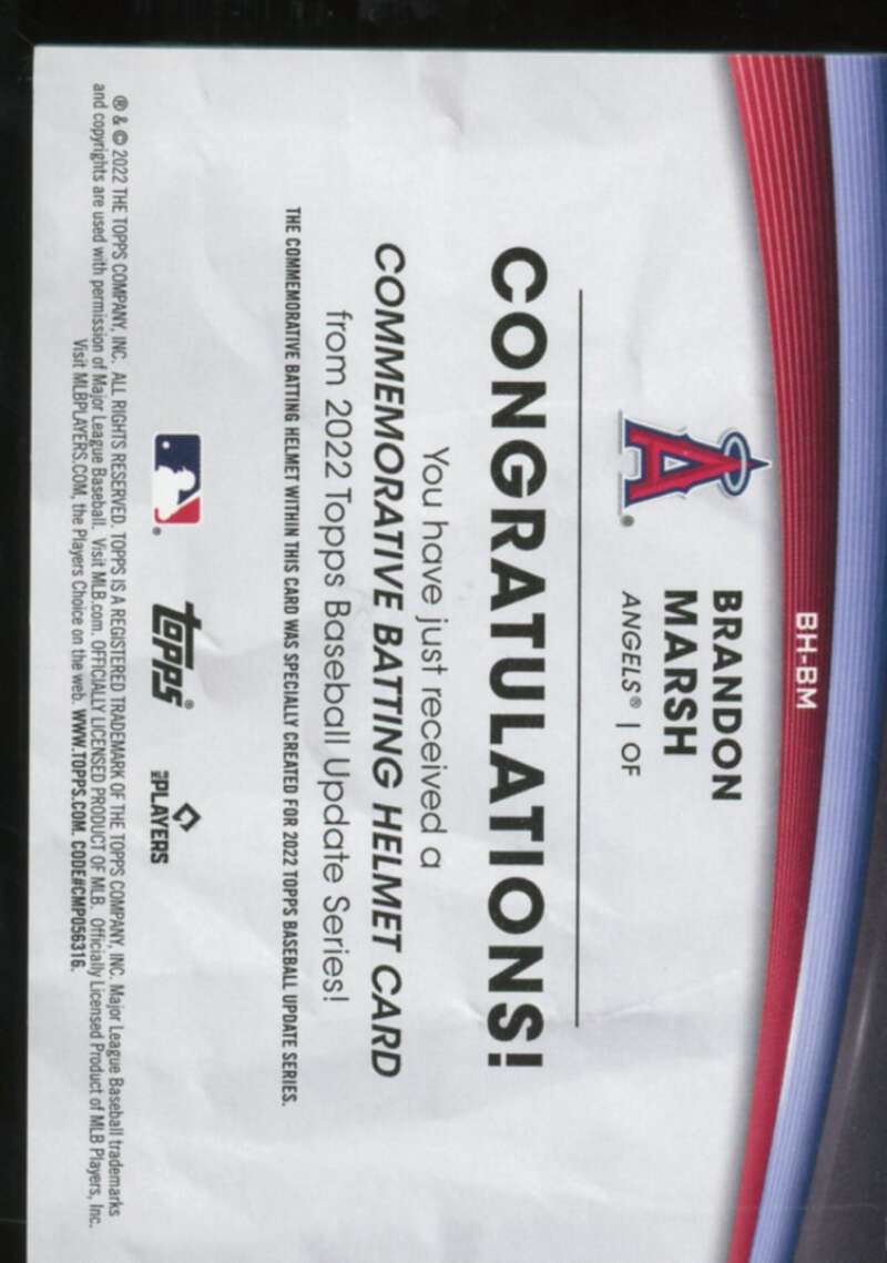 Brandon Marsh Card 2022 Topps Update Commemorative Batting Helmet #BHBM  Image 2