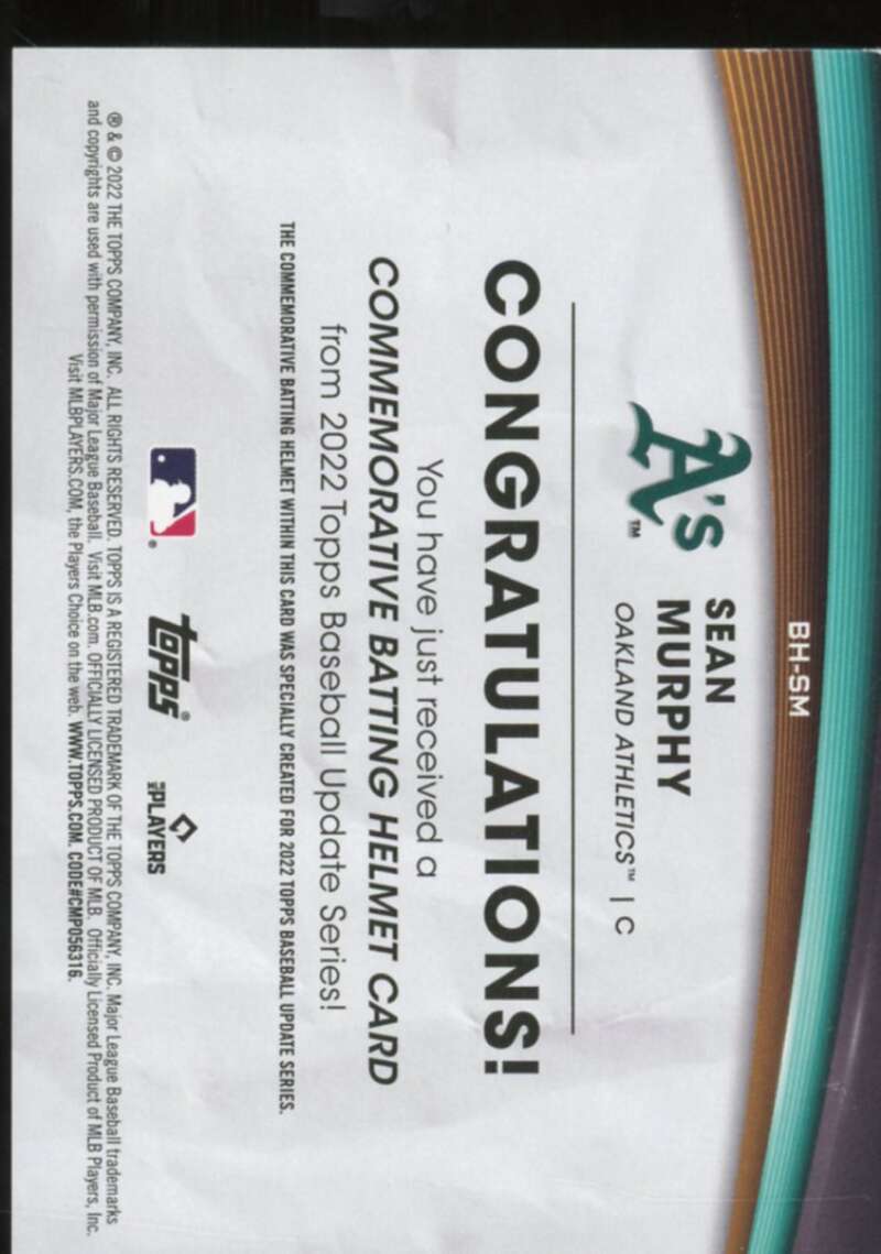 Sean Murphy Card 2022 Topps Update Commemorative Batting Helmet #BHSM  Image 2