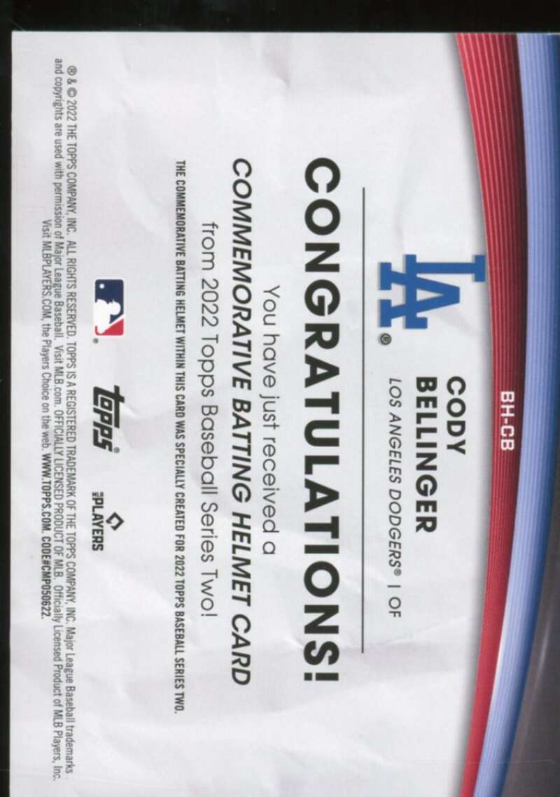 Cody Bellinger Card 2022 Topps Commemorative Batting Helmet Relics #BHCB  Image 2