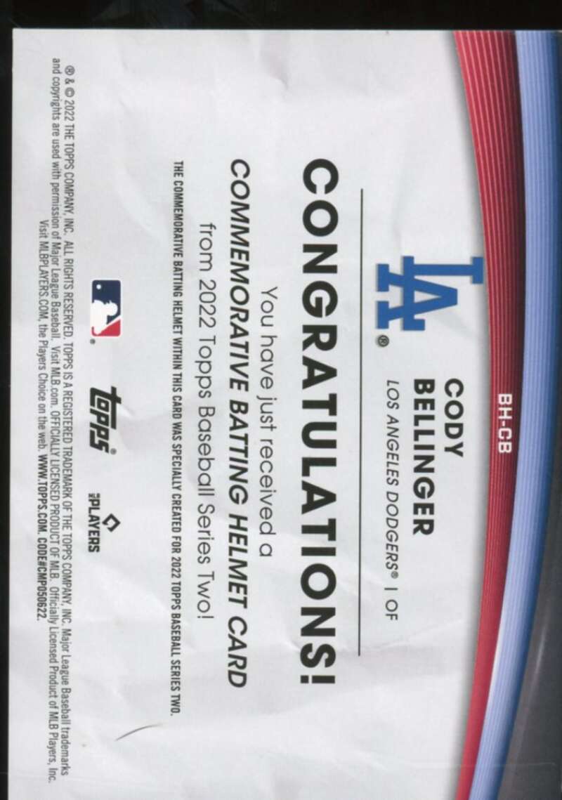 Cody Bellinger Card 2022 Topps Commemorative Batting Helmet Relics #BHCB  Image 2