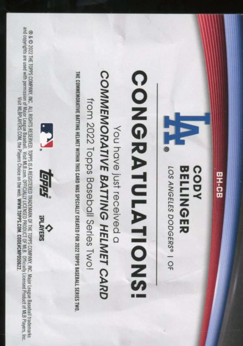 Cody Bellinger Card 2022 Topps Commemorative Batting Helmet Relics #BHCB  Image 2