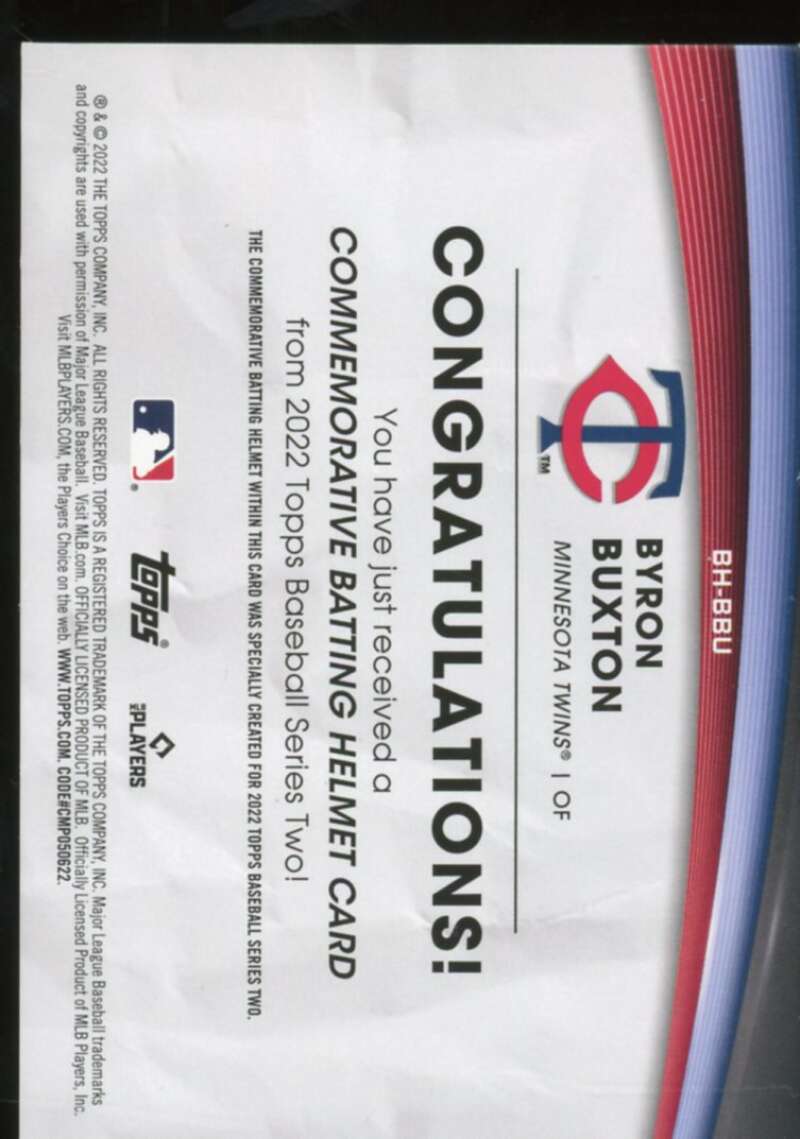 Byron Buxton Card 2022 Topps Commemorative Batting Helmet Relics #BHBBU  Image 2