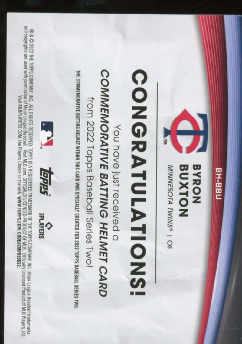 Byron Buxton Card 2022 Topps Commemorative Batting Helmet Relics #BHBBU  Image 2