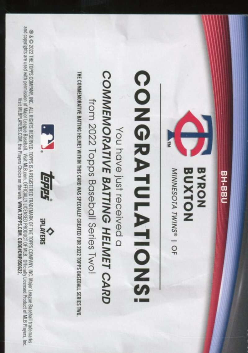 Byron Buxton Card 2022 Topps Commemorative Batting Helmet Relics #BHBBU  Image 2