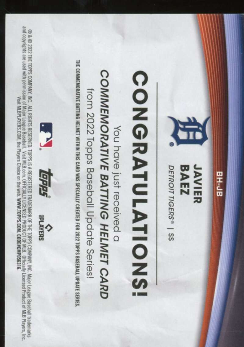 Javier Baez Card 2022 Topps Update Commemorative Batting Helmet #BHJB  Image 2