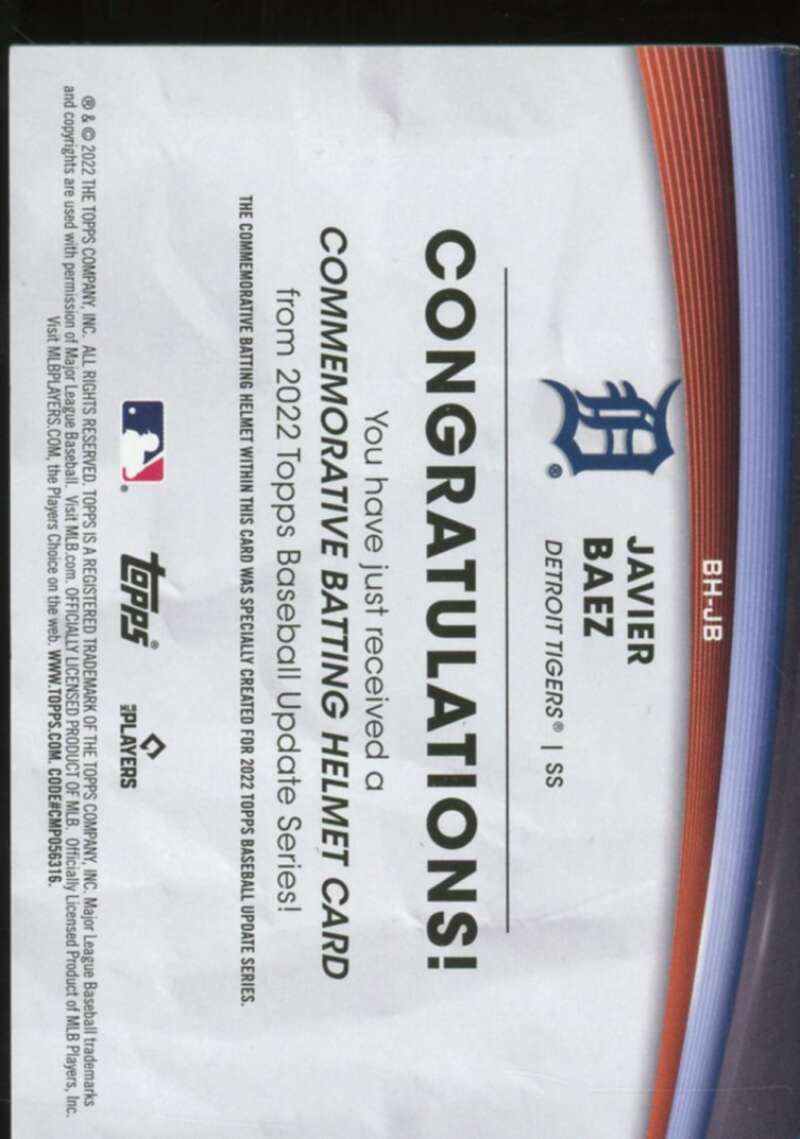 Javier Baez Card 2022 Topps Update Commemorative Batting Helmet #BHJB  Image 2