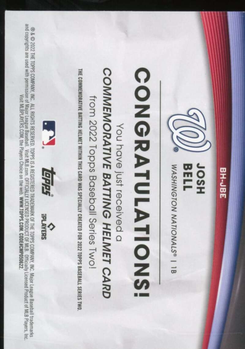 Josh Bell Card 2022 Topps Commemorative Batting Helmet Relics #BHJBE  Image 2