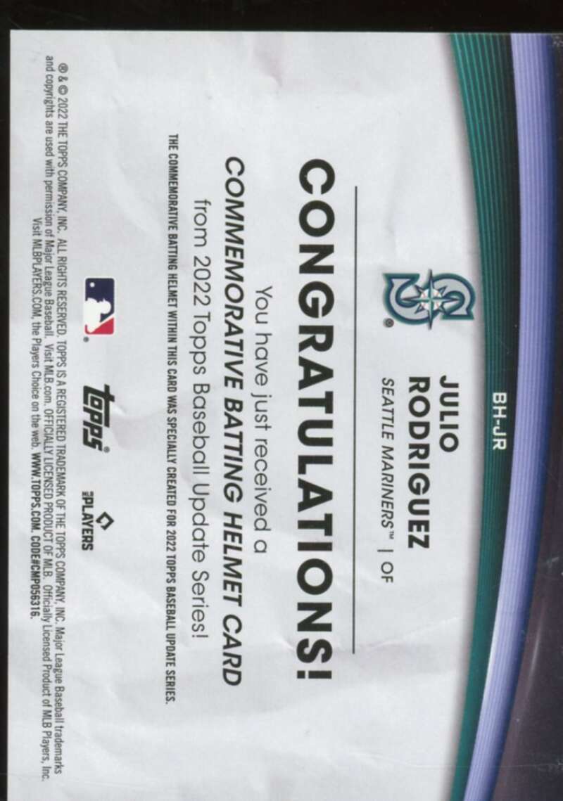 Julio Rodriguez Rookie 2022 Topps Update Commemorative Batting Helmet #BHJR  Image 2
