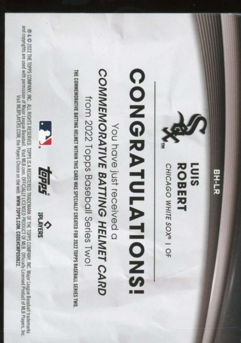 Luis Robert Card 2022 Topps Commemorative Batting Helmet Relics #BHLR  Image 2