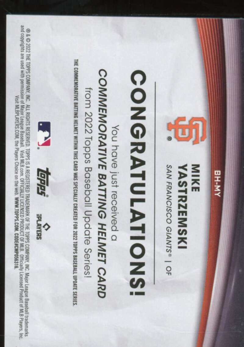 Mike Yastrzemski Card 2022 Topps Update Commemorative Batting Helmet #BHMY  Image 2