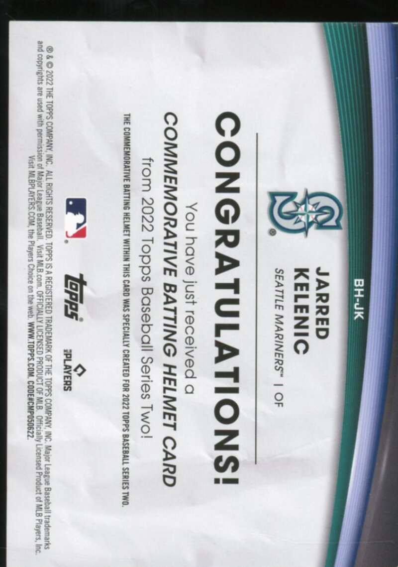 Jarred Kelenic Card 2022 Topps Commemorative Batting Helmet Relics #BHJK  Image 2