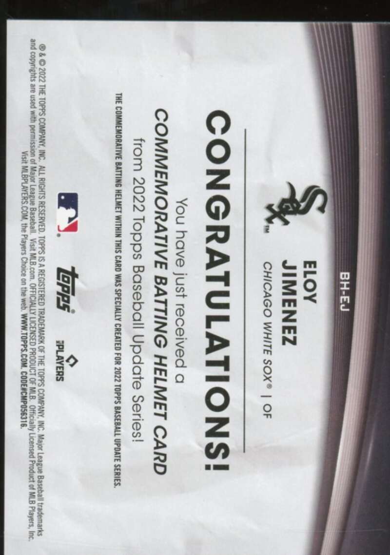 Eloy Jimenez Card 2022 Topps Update Commemorative Batting Helmet #BHEJ  Image 2