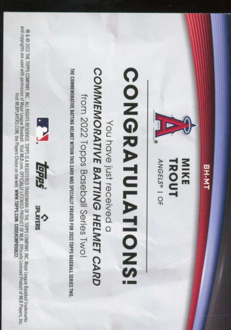 Mike Trout Card 2022 Topps Commemorative Batting Helmet Relics #BHMT  Image 2