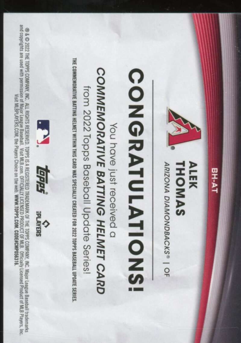 Alek Thomas Card 2022 Topps Update Commemorative Batting Helmet #BHAT  Image 2