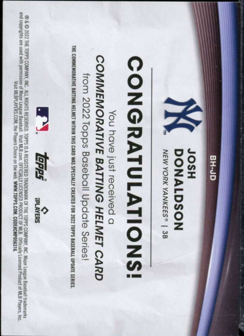 Josh Donaldson Card 2022 Topps Update Commemorative Batting Helmet #BHJD  Image 2