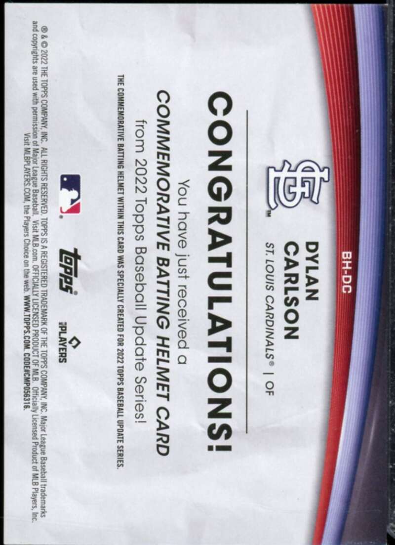 Dylan Carlson Card 2022 Topps Update Commemorative Batting Helmet #BHDC  Image 2