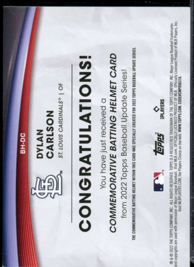 Dylan Carlson Card 2022 Topps Update Commemorative Batting Helmet #BHDC  Image 2