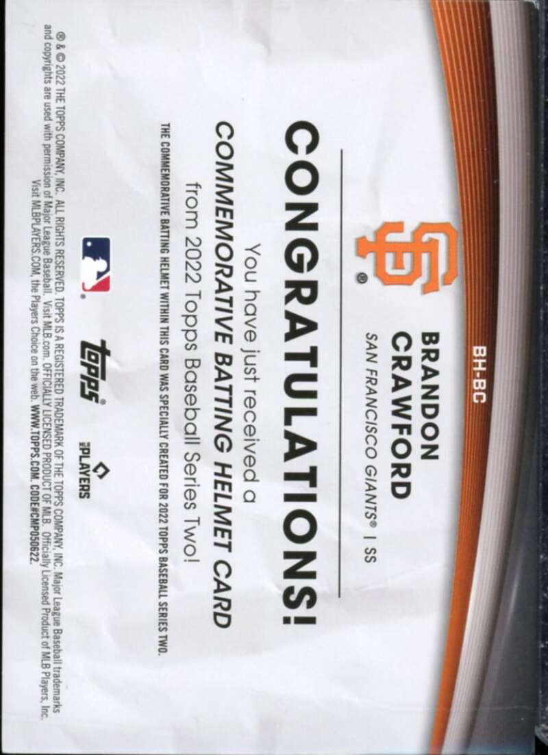 Brandon Crawford Card 2022 Topps Commemorative Batting Helmet Relics #BHBC  Image 2