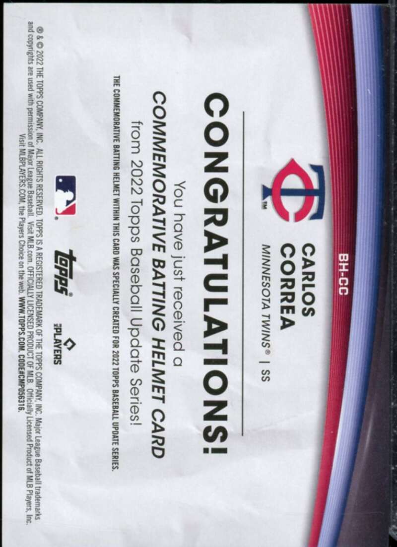 Carlos Correa Card 2022 Topps Update Commemorative Batting Helmet #BHCC  Image 2