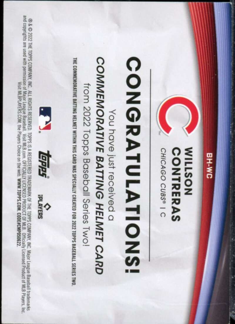 Willson Contreras Card 2022 Topps Commemorative Batting Helmet Relics #BHWC  Image 2