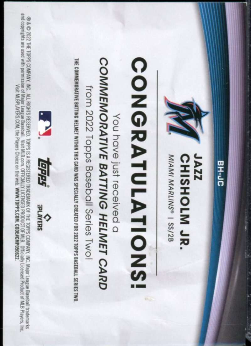 Jazz Chisholm Jr. Card 2022 Topps Commemorative Batting Helmet Relics #BHJC  Image 2