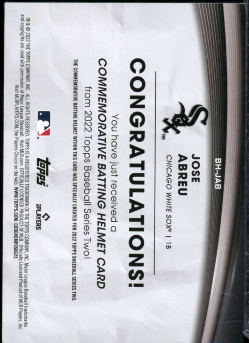 Jose Abreu Card 2022 Topps Commemorative Batting Helmet Relics #BHJAB  Image 2