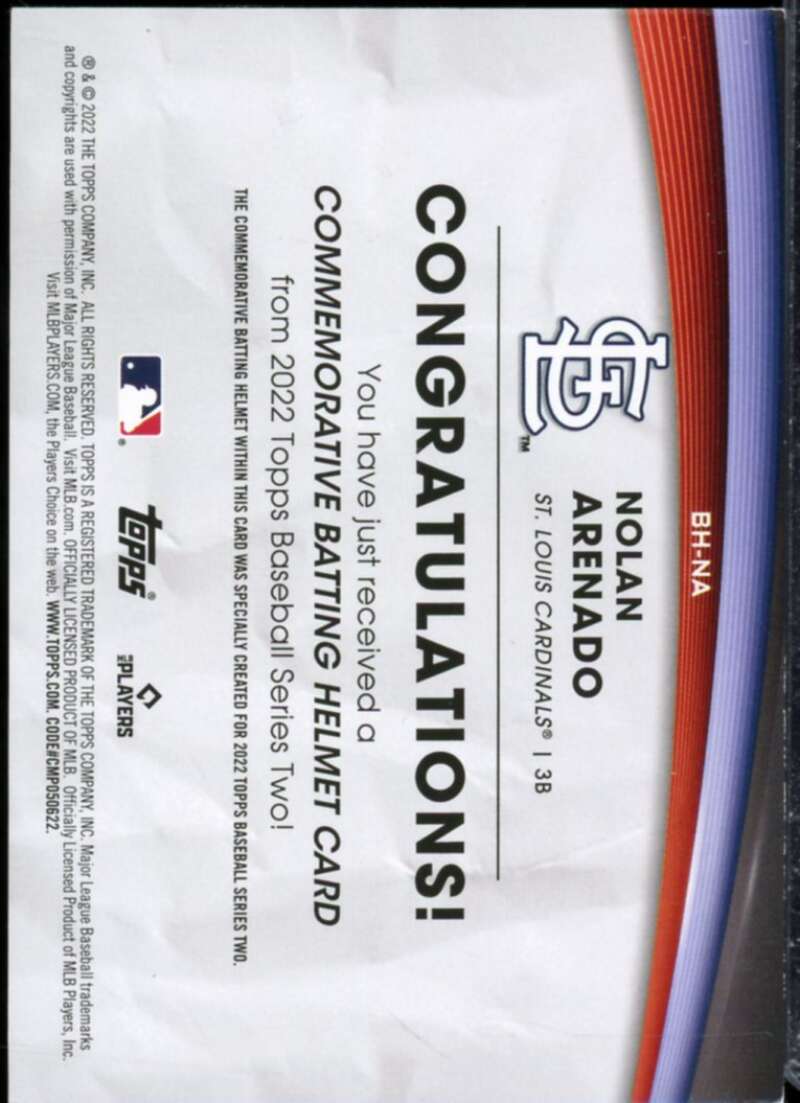 Nolan Arenado Card 2022 Topps Commemorative Batting Helmet Relics #BHNA  Image 2