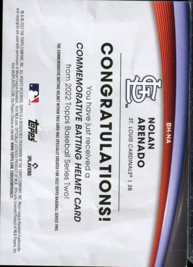 Nolan Arenado Card 2022 Topps Commemorative Batting Helmet Relics #BHNA  Image 2