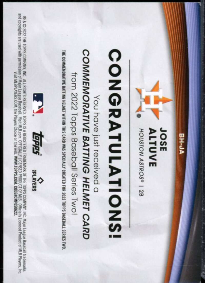 Jose Altuve Card 2022 Topps Commemorative Batting Helmet Relics #BHJA  Image 2