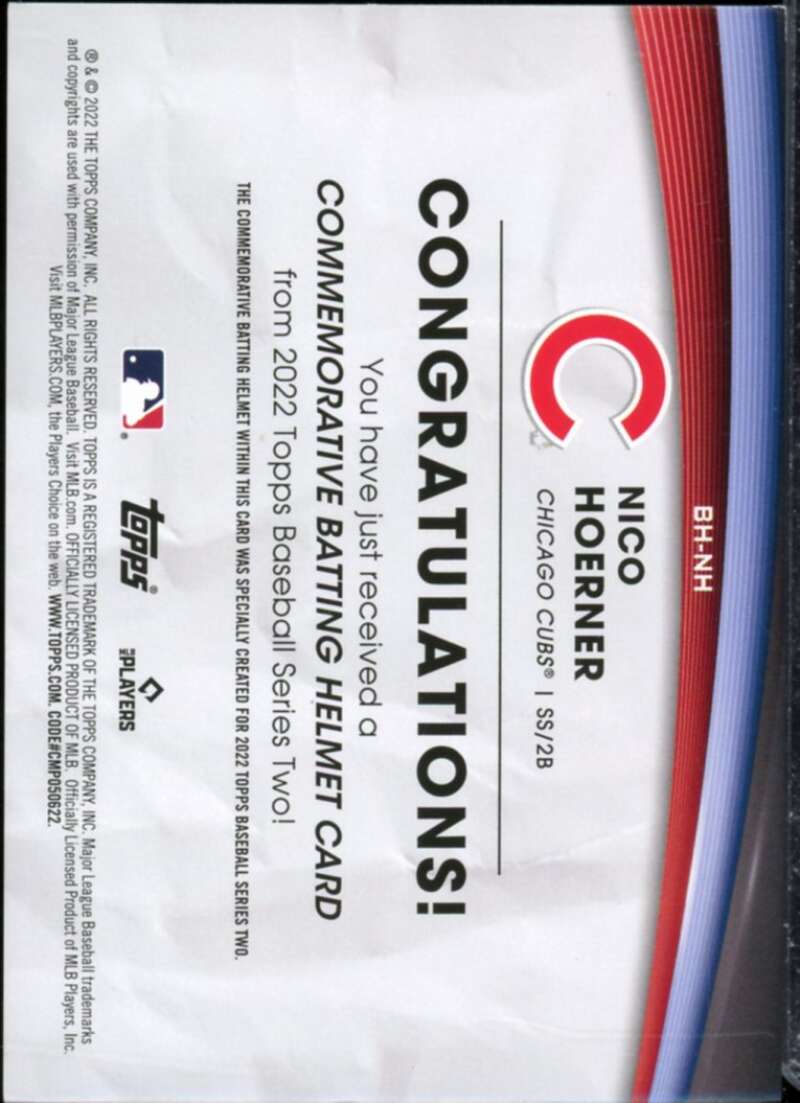 Nico Hoerner Card 2022 Topps Commemorative Batting Helmet Relics #BHNH  Image 2