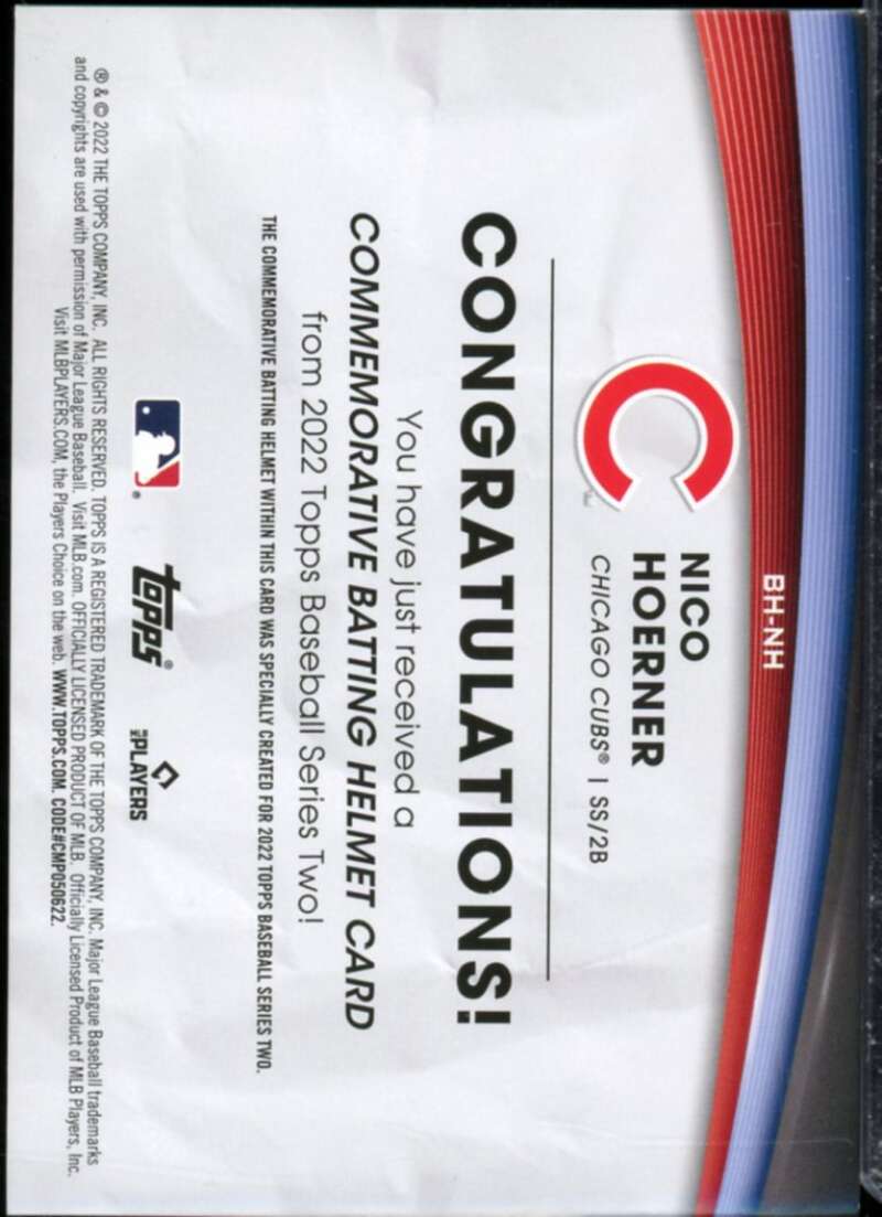Nico Hoerner Card 2022 Topps Commemorative Batting Helmet Relics #BHNH  Image 2