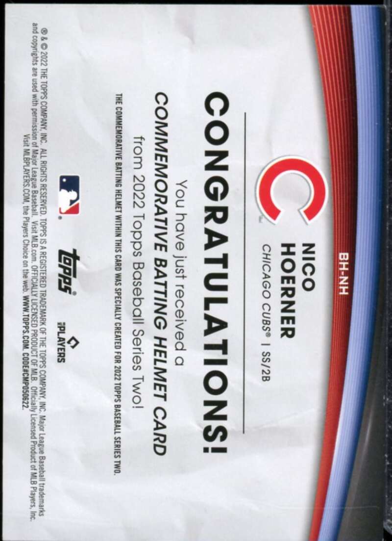 Nico Hoerner Card 2022 Topps Commemorative Batting Helmet Relics #BHNH  Image 2